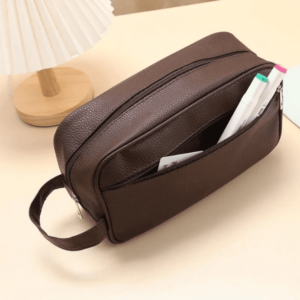 Trousse de toilette cuir homme marron intérieur face - La Classique